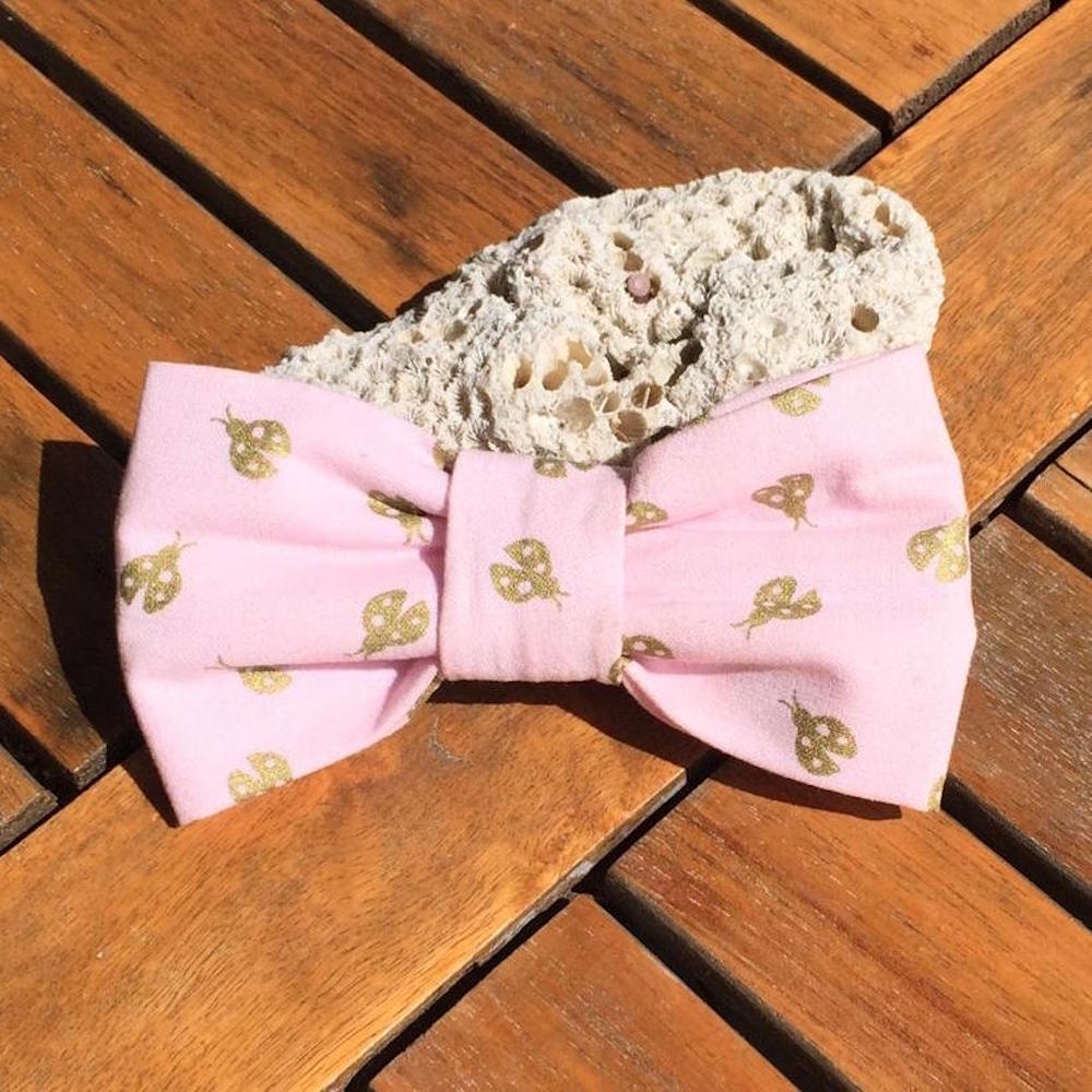 Handmade Dog Bow Tie, "Pink Ladybugs"