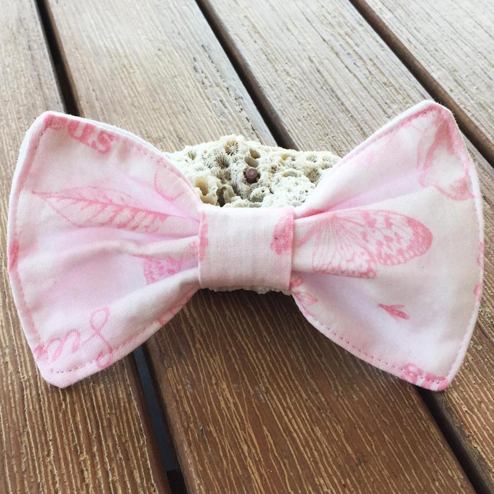 Handmade Dog Bow Tie, "Pale Pink Wildflowers"
