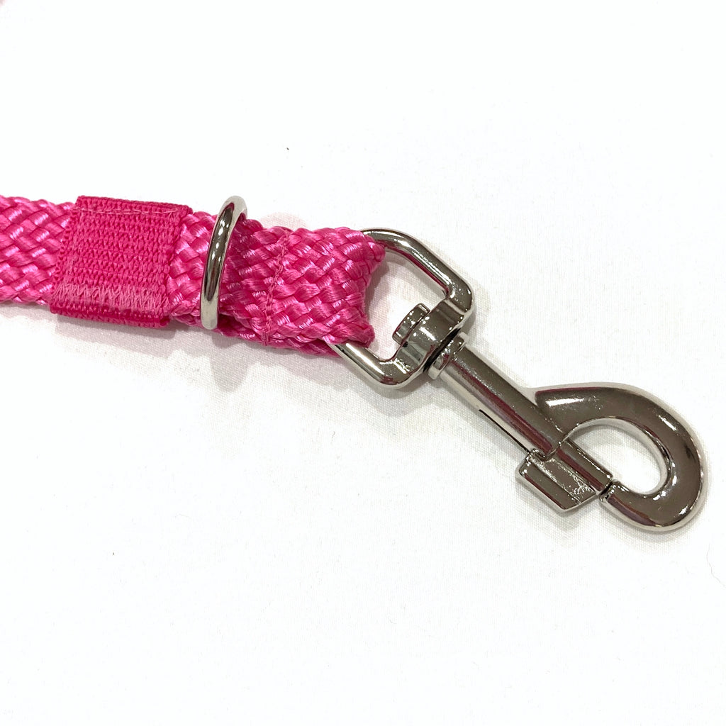 PINK Double Ended Tethering Dog Lead/Leash, Plaited Polyester Webbing with 3 D Rings