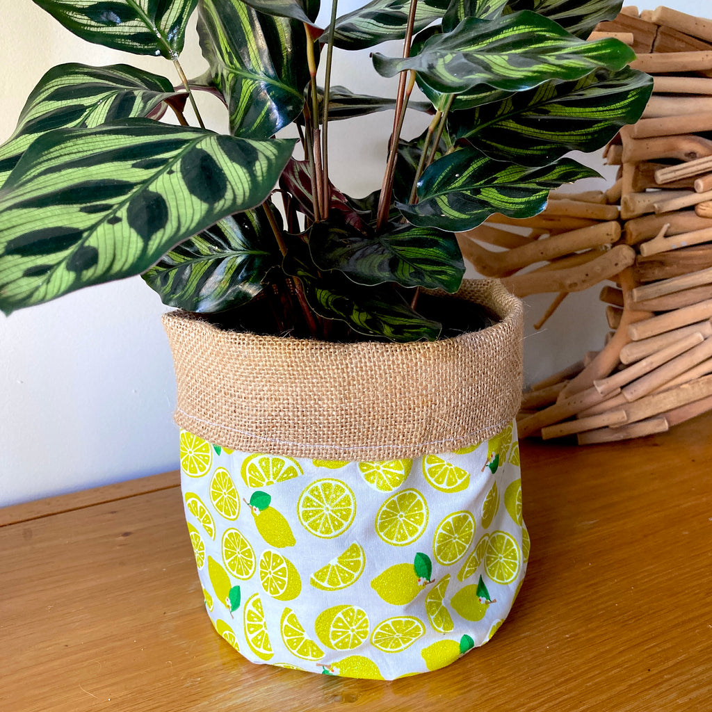 Natural Hessian Lined Plant Pot Holder Bag - GLITTER LEMONS