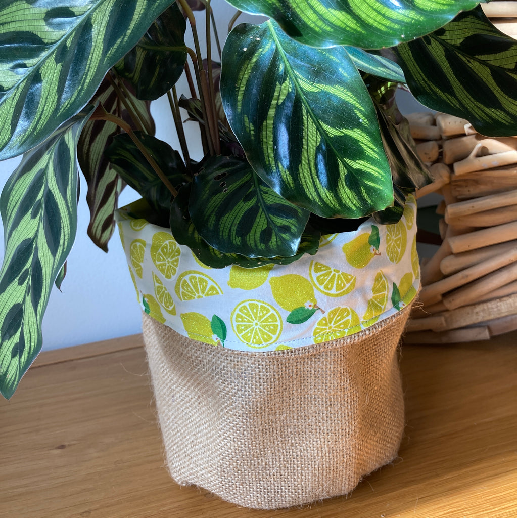 Natural Hessian Lined Plant Pot Holder Bag - GLITTER LEMONS