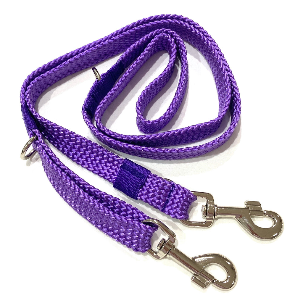 PURPLE Double Ended Tethering Dog Lead/Leash, Plaited Polyester Webbing with 3 D Rings