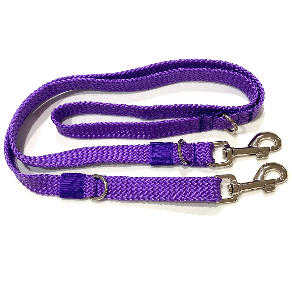 PURPLE Double Ended Tethering Dog Lead/Leash, Plaited Polyester Webbing with 3 D Rings