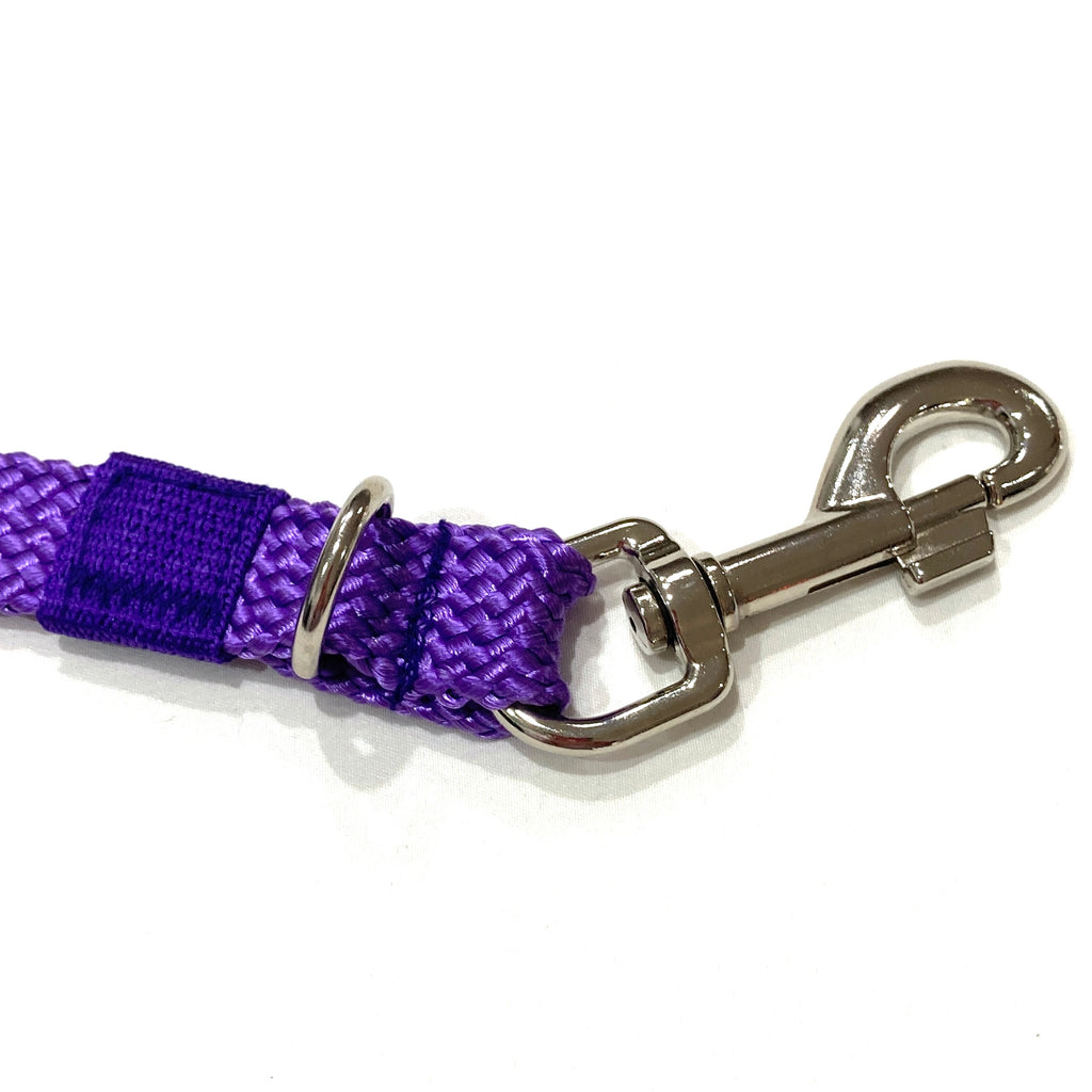 PURPLE Double Ended Tethering Dog Lead/Leash, Plaited Polyester Webbing with 3 D Rings