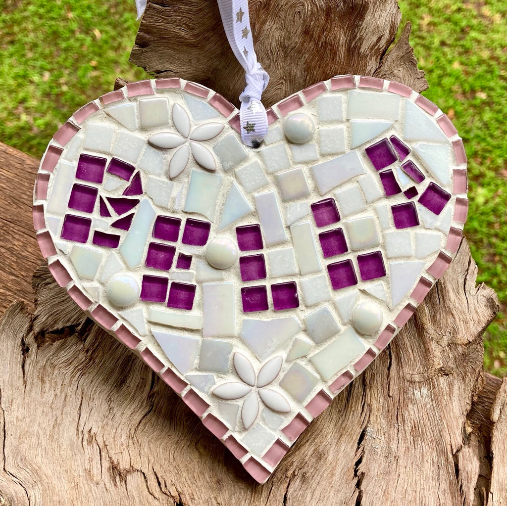 Two sided Paw Print Mosaic Heart "Over the Rainbow"