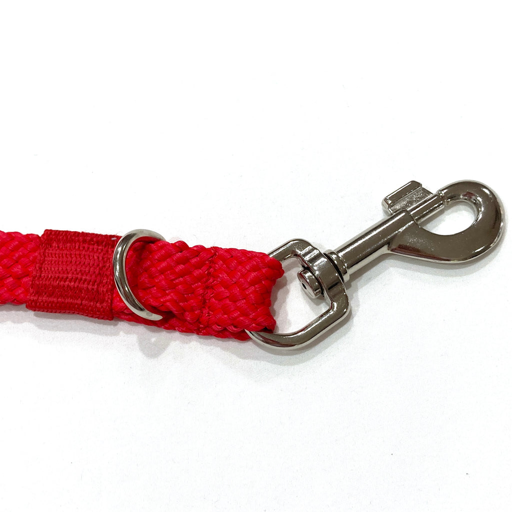 RED Double Ended Tethering Dog Lead/Leash, Plaited Polyester Webbing with 3 D Rings