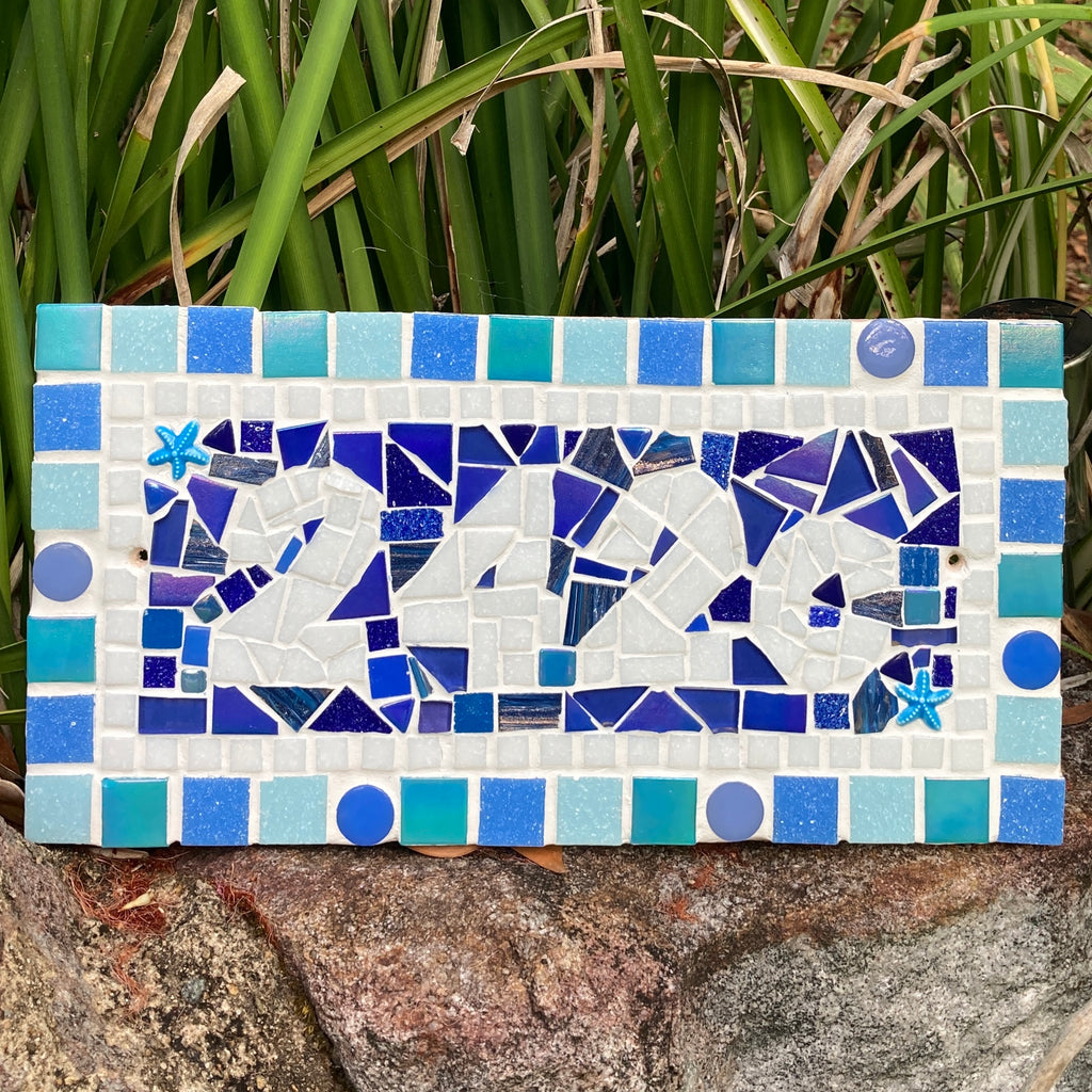 Mosaic House Name or Number, Max 5 Characters, Shades of Blue and Turquoise