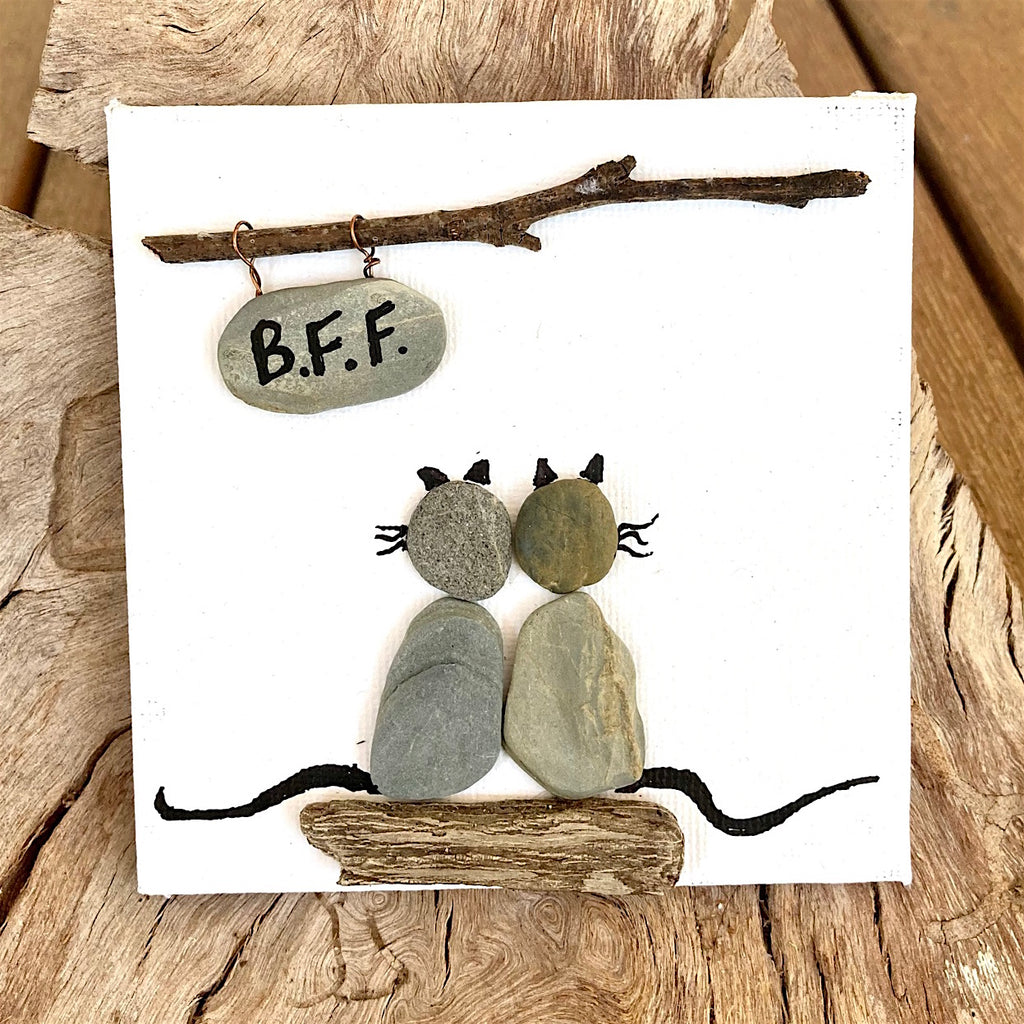 Mini 4 inch Square Canvas Pebble Art, "B.F.Fs"