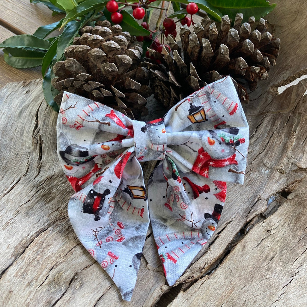 Xmas Dog Sailor Bow - "SNOWMEN"