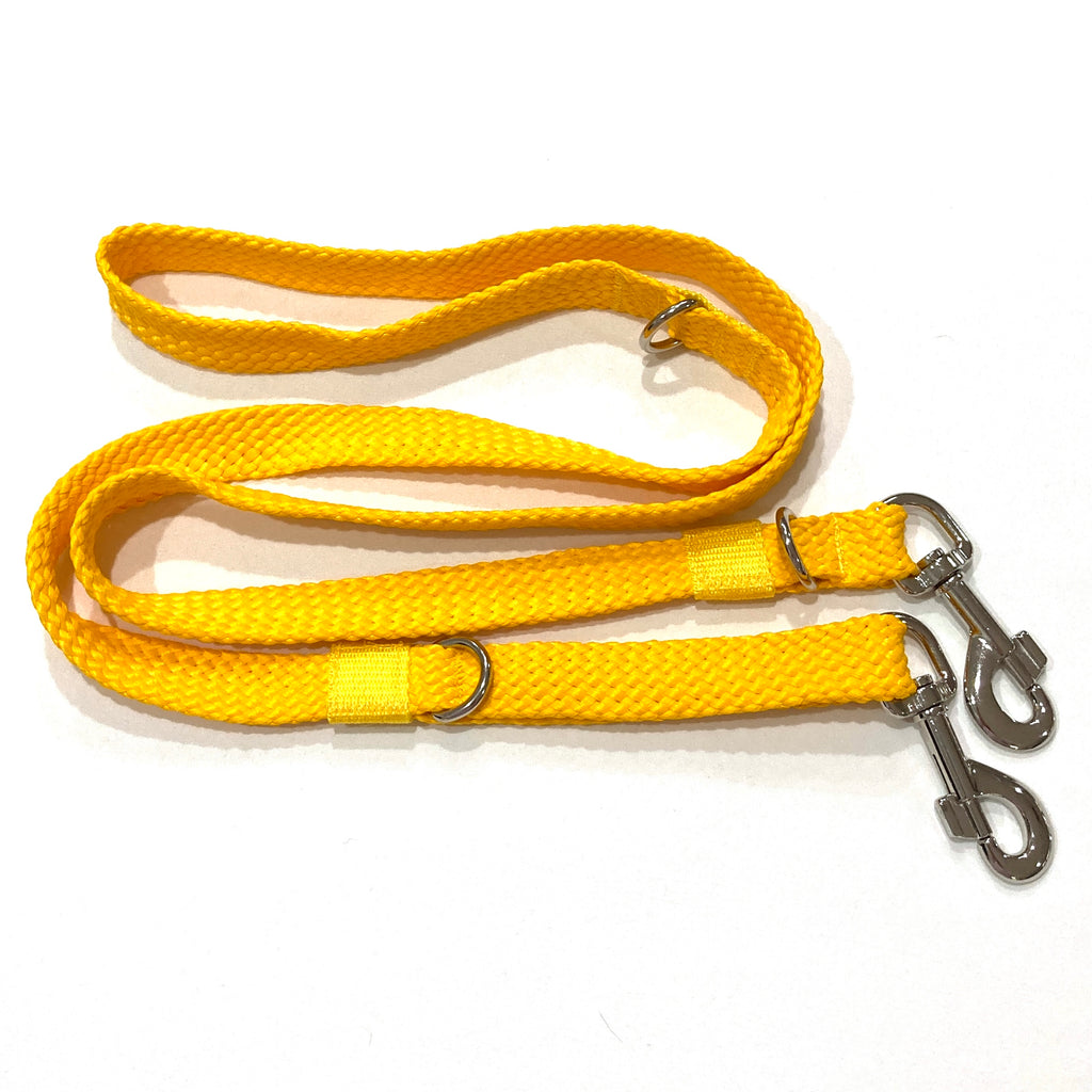 YELLOW Double Ended Tethering Dog Lead/Leash, Plaited Polyester Webbing with 3 D Rings
