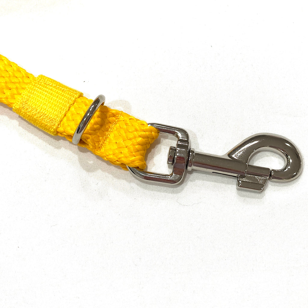 YELLOW Double Ended Tethering Dog Lead/Leash, Plaited Polyester Webbing with 3 D Rings