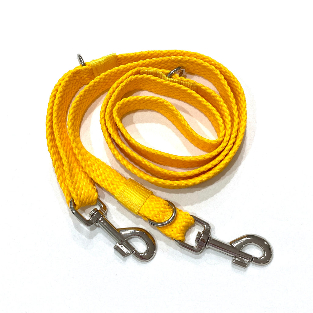 YELLOW Double Ended Tethering Dog Lead/Leash, Plaited Polyester Webbing with 3 D Rings