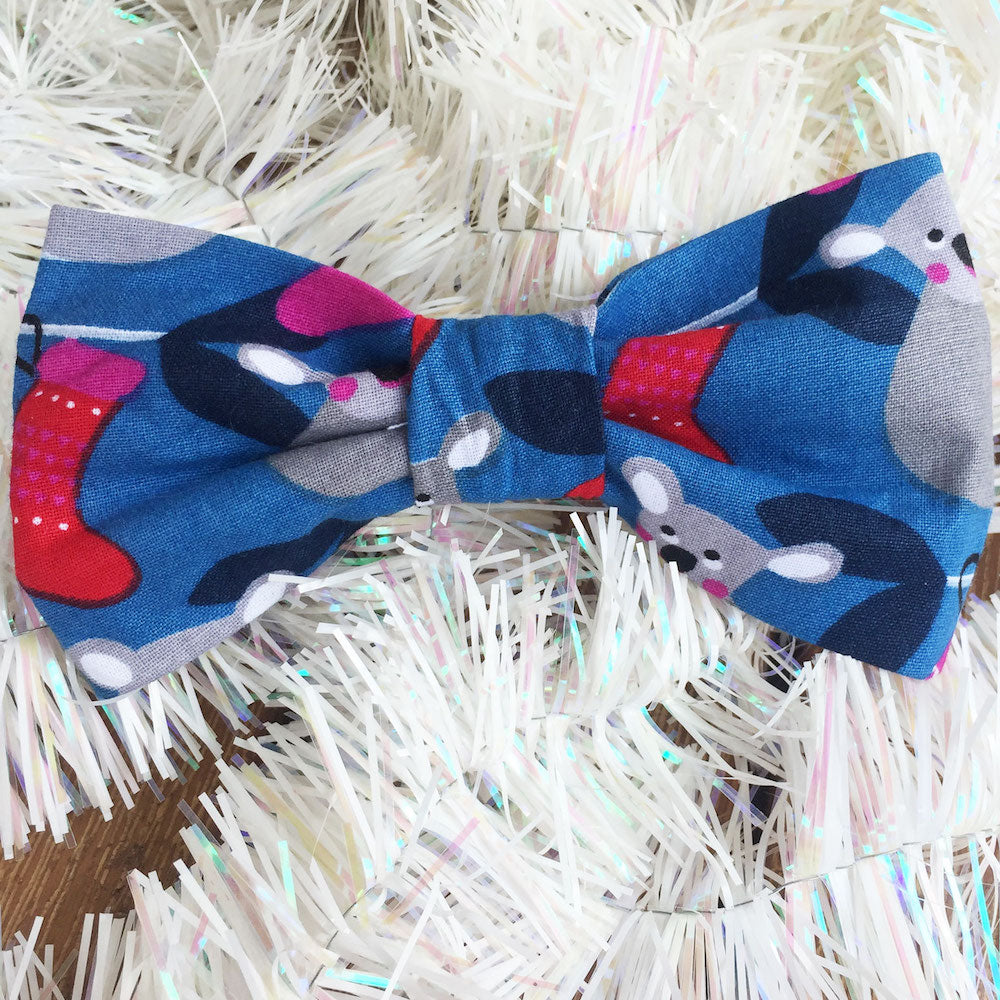 Xmas Dog Bow Tie, "Blue Koalas"