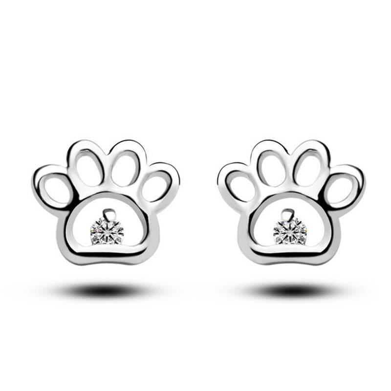 925 Silver Paw with Crystal Stud Earrings