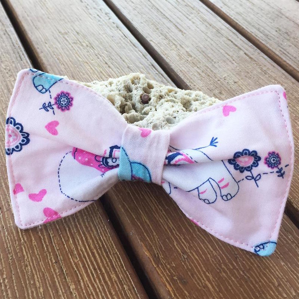 Handmade Dog Bow Tie, "Pale Pink Elephants"