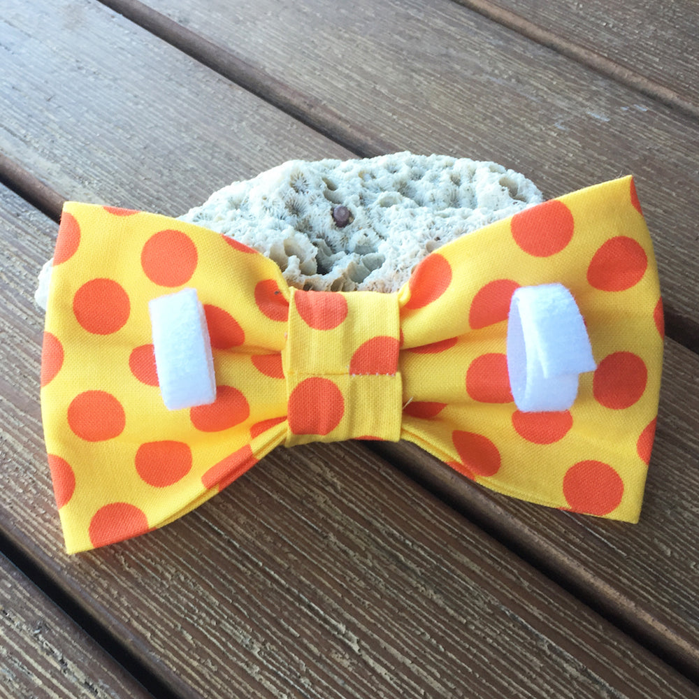 Handmade Dog Bow Tie, "Yellow/Orange Dots"